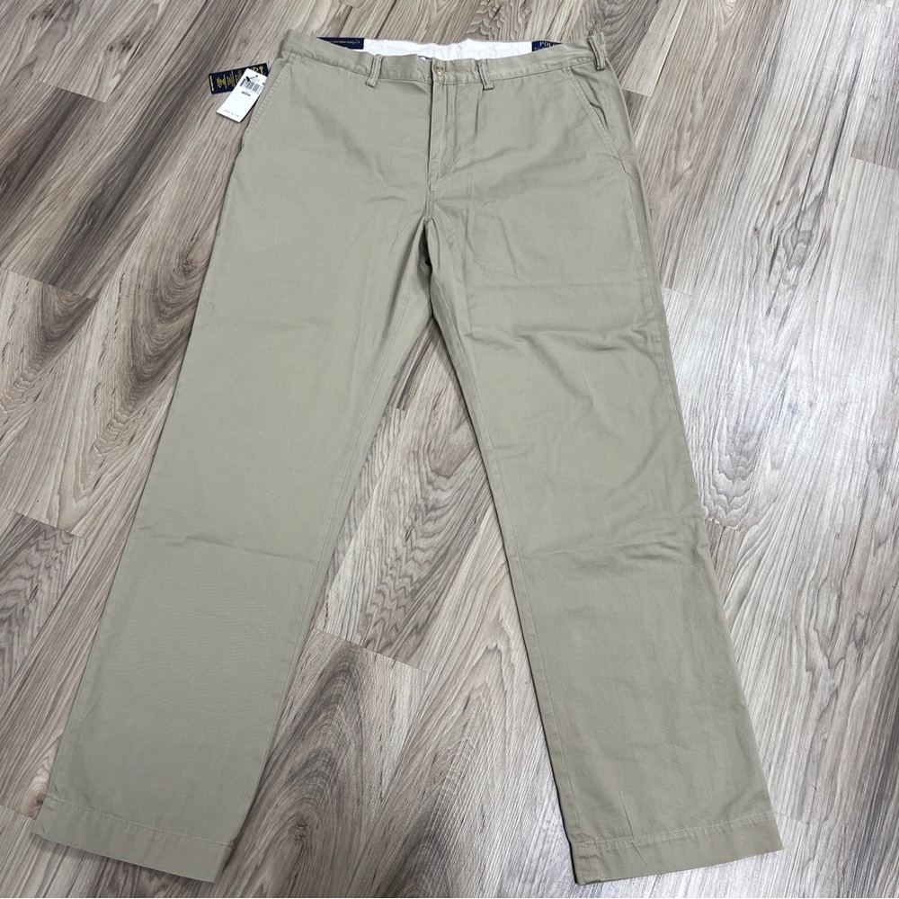 Polo Ralph Lauren Classic Fit Flat Front Cotton Chino Pants, Khaki, Sz 38x34 NWT